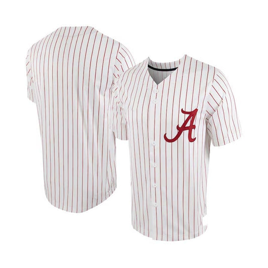 A.Crimson Tide Pinstripe Replica Full-Button Baseball Jersey - White-Crimson Stitched American College Jerseys