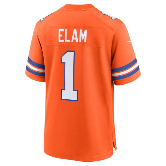 D.Broncos #1 Jason Elam Orange Mile High Collection 1977 Throwback Retired Player Game Football Jerseys