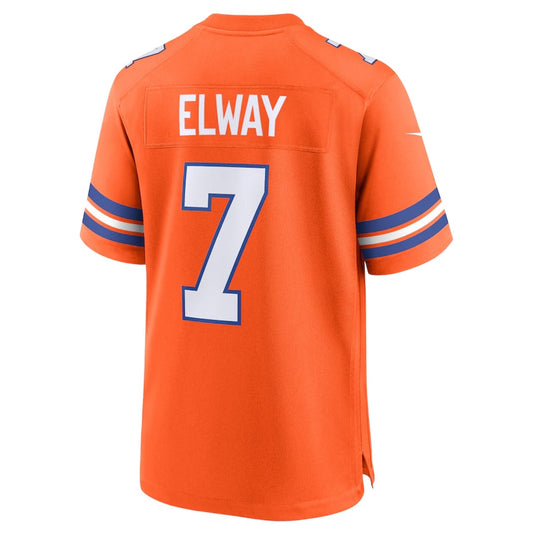 D.Broncos #7 John Elway Orange Mile High Collection 1977 Throwback Retired Player Game Football Jerseys