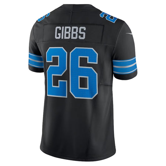 D.Lions #26 Jahmyr Gibbs 2nd Alternate Vapor F.U.S.E. Limited Jersey - Black American Football Jerseys