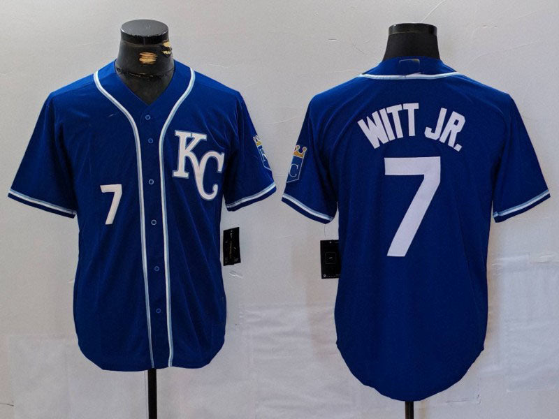 Custom Kansas City Royals #7 Bobby Witt Jr Number Royal Cool Base Stitched Baseball Jersey