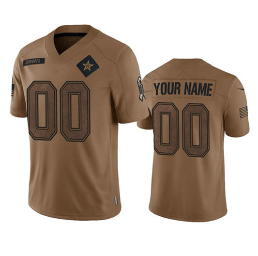 Custom D.Cowboys Active Player Custom 2023 Brown Salute To Service Limited Stitched Jersey American Football Jerseys