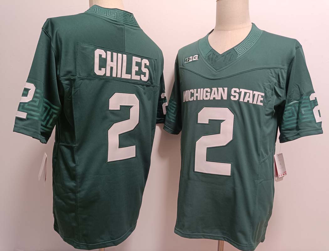 M.State Spartans #2 Aidan Chiles Green FUSE Football Stitched American College Jerseys