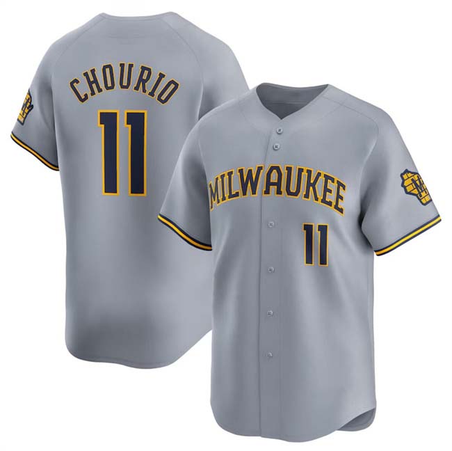 Milwaukee Brewers #11 Jackson Chourio Grey 2024 Away Limited Stitched Baseball Jersey