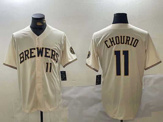 Milwaukee Brewers #11 Jackson Chourio Number Cream Stitched Cool Base Baseball Jerseys