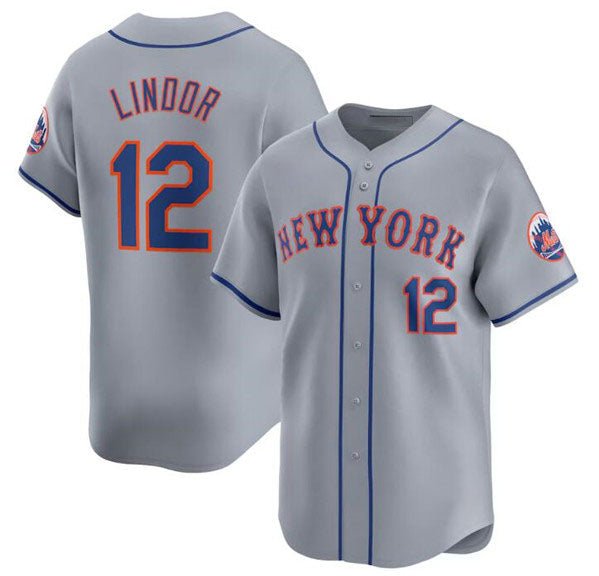 New York Mets #12 Francisco Lindor 2024 Gray Away Limited Stitched Bas ...