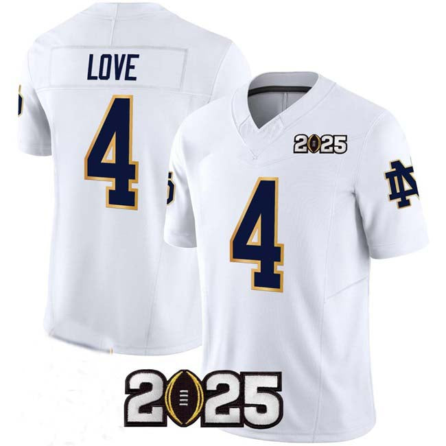 N.Dame Fighting Irish #4 Jeremiyah Love White F.U.S.E. 2025 CFP Final Patch Stitched Football  American College Jerseys