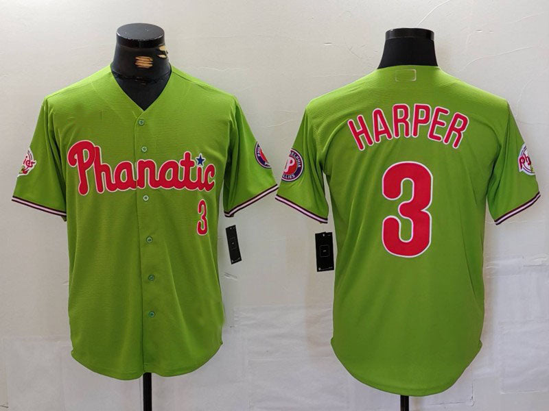 Philadelphia Phillies #3 Bryce Harper Green Stitched Cool Base Baseball Jersey