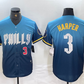 Philadelphia Phillies #3 Bryce Harper Number Blue 2024 City Connect Limited Stitched Baseball Jerseys