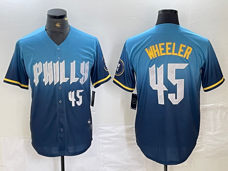 Philadelphia Phillies #45 Zack Wheeler Blue 2024 City Player Number Cool Base Stitched Baseball Jersey