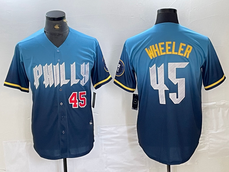 Philadelphia Phillies #45 Zack Wheeler Blue 2024 City Player Number Cool Base Stitched Baseball Jersey