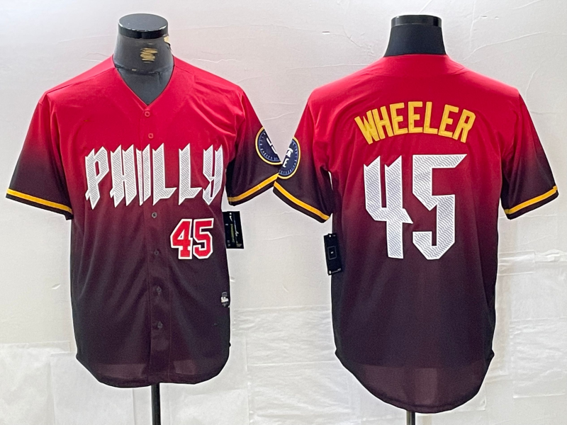 Philadelphia Phillies #45 Zack Wheeler Red 2024 City Player Number Cool Base Baseball Jersey