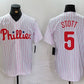 Philadelphia Phillies #5 Bryson Stott White Pinstripe Stitched Cool Base Baseball Jersey