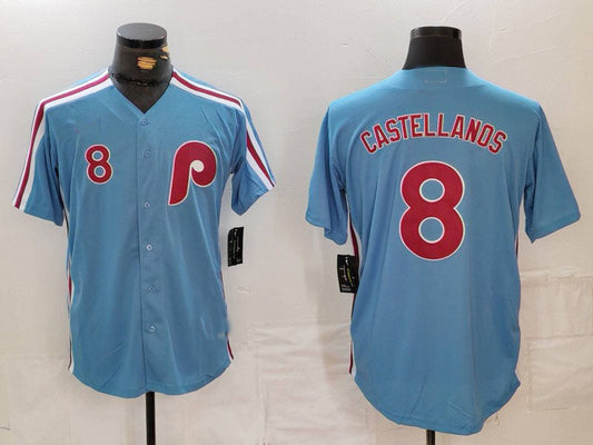 Philadelphia Phillies #8 Nick Castellanos Number Light Blue Cooperstown Cool Base Baseball Jersey