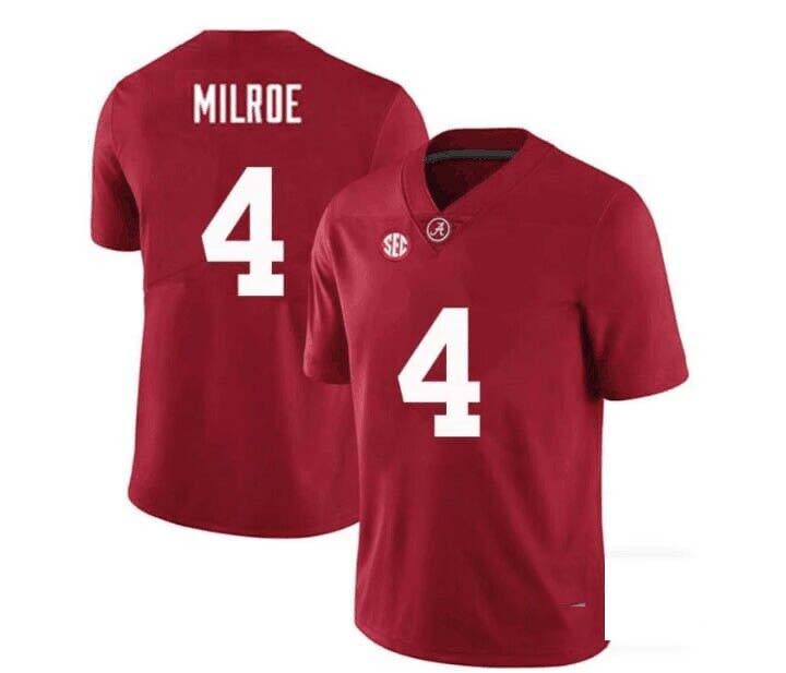 A.Crimson Tide #4 Jalen Milroe NIL Replica Football Jersey Crimson Stitched American College Jerseys