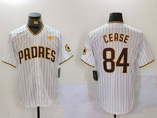 San Diego Padres #84 Dylan Cease White Team Logo With PS Patch Stitched Cool Base Baseball Jersey