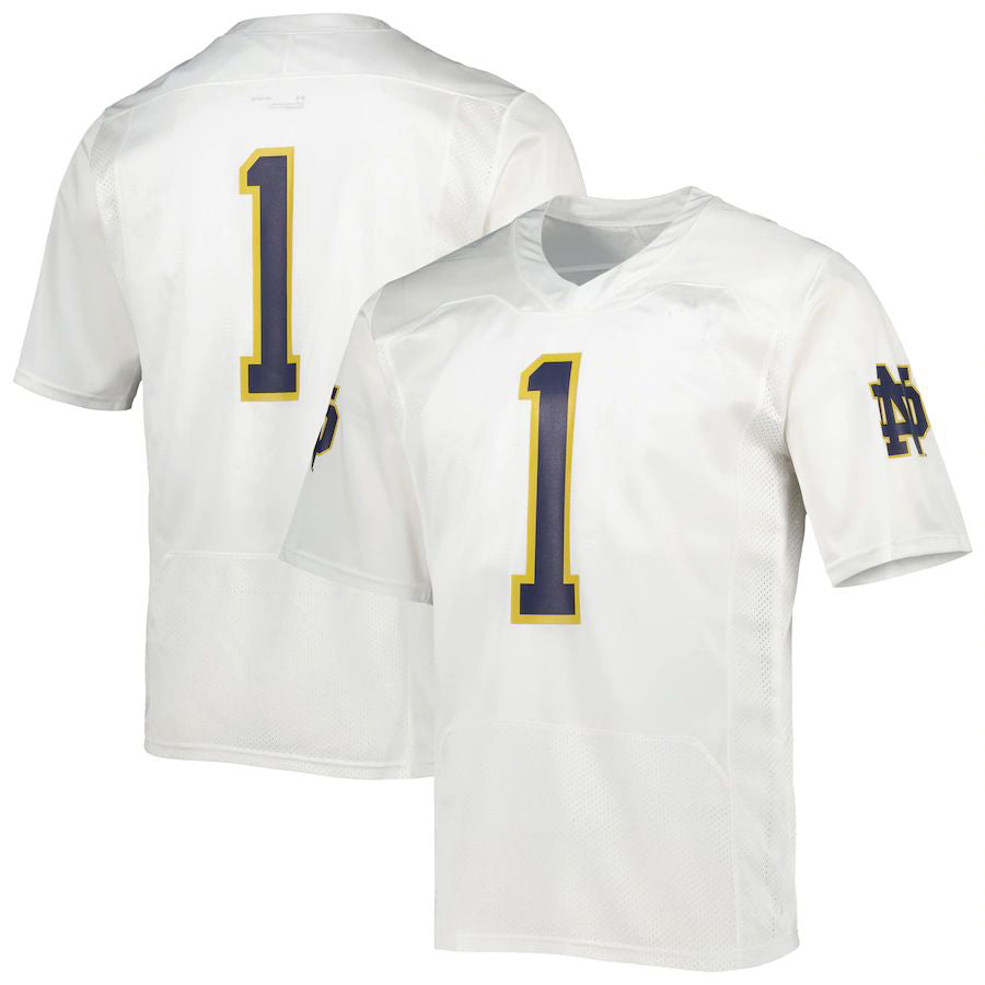 #1 N.Dame Fighting Irish Under Armour Team Wordmark Replica Football Jersey White Stitched American College Jerseys