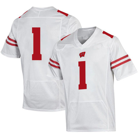 #1 W.Badgers Under Armour Premier Football Jersey White Stitched American College Jerseys