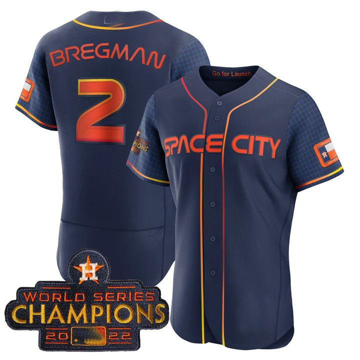 #2 Alex Bregman Houston Astros 2023 SPACE CITY CHAMPIONS FLEX JERSEY ¨C BLHE ALL STITCHED Baseball Jerseys