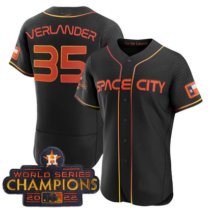 #35 Justin Verlander Houston Astros black 2023 SPACE CITY CHAMPIONS FLEX JERSEY ¨C ALL STITCHED Baseball Jerseys