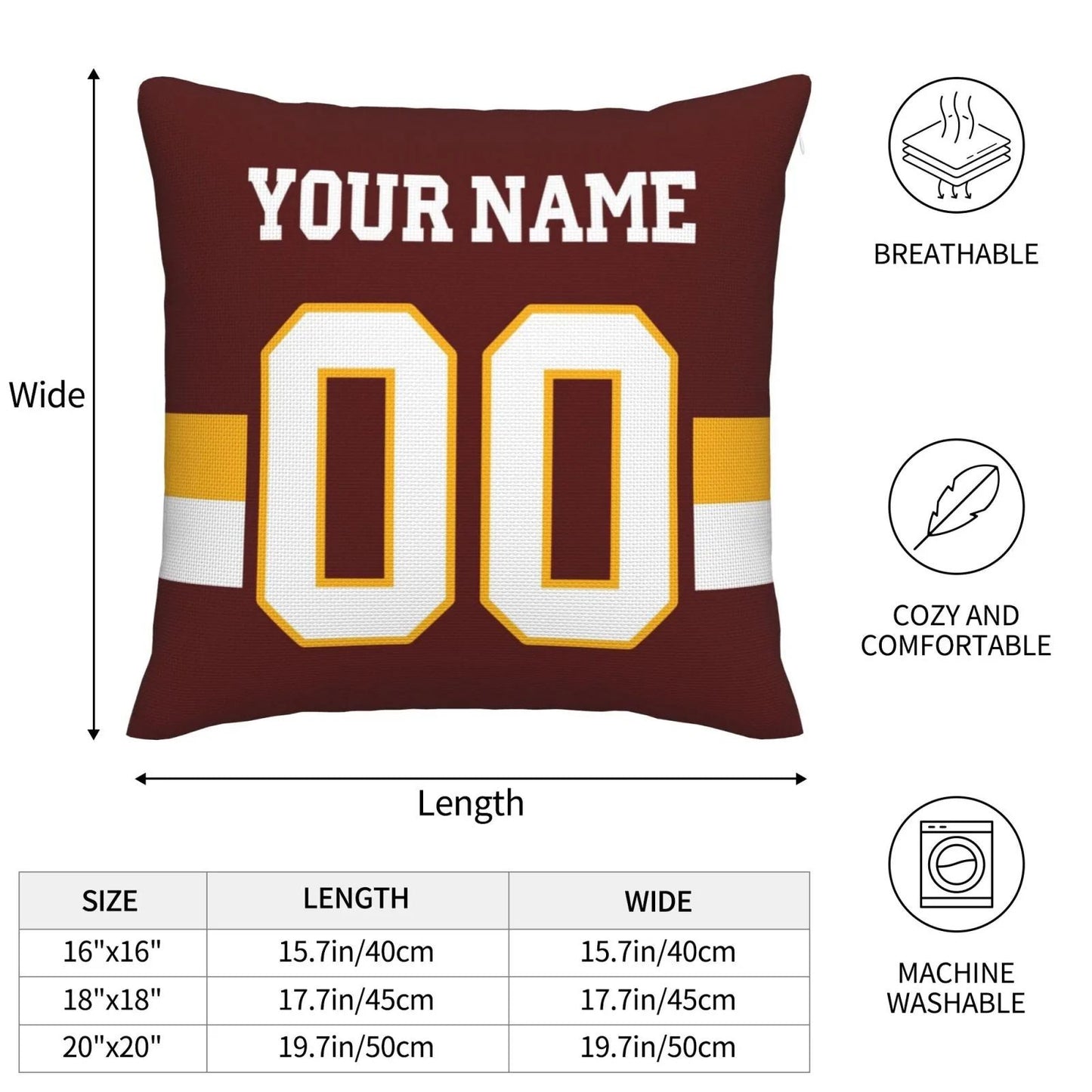 Custom W.Football Team Pillow Decorative Throw Pillow Case - Print Personalized Football Team Fans Name & Number Birthday Gift Football Pillows