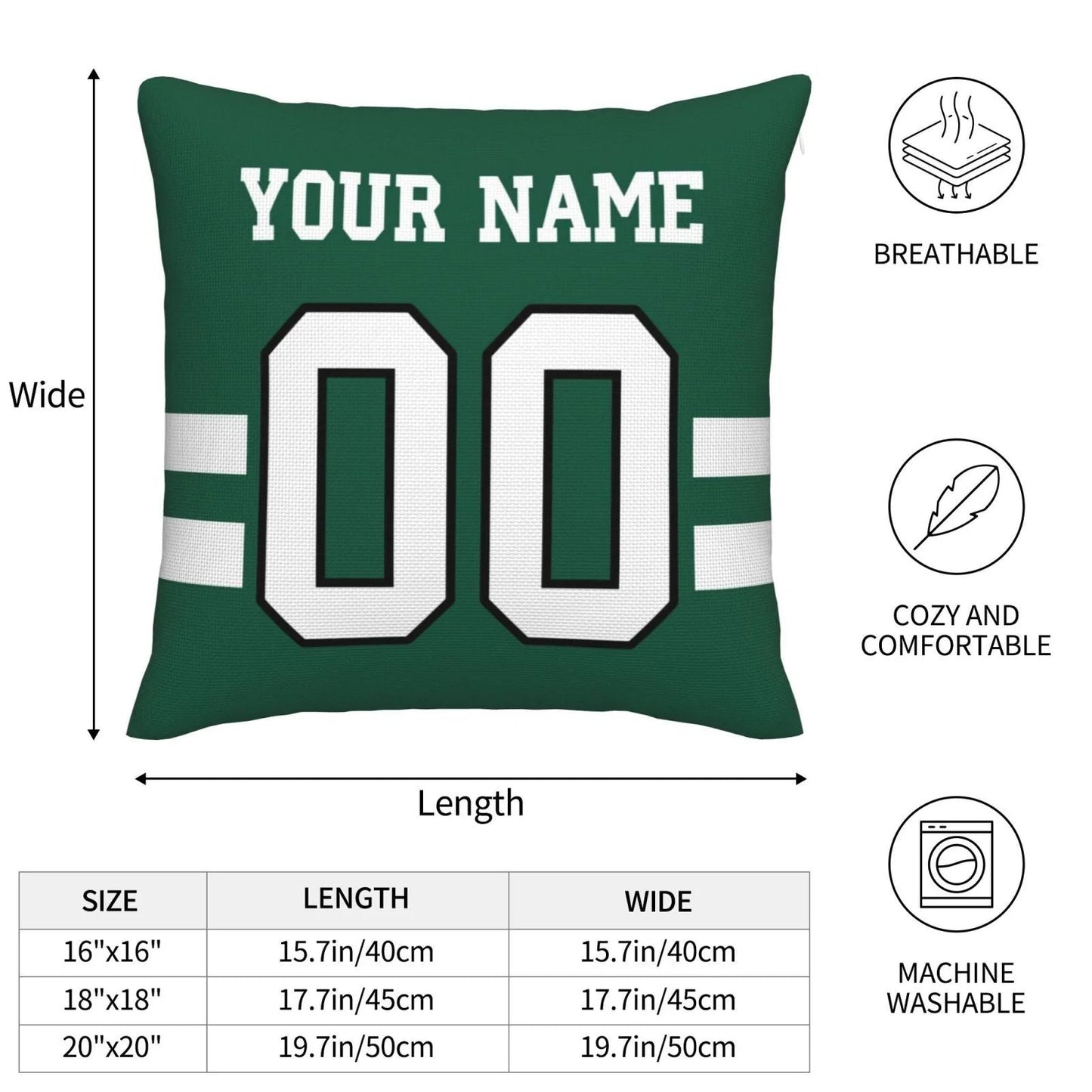 Custom NY.Jets Pillow Decorative Throw Pillow Case - Print Personalized Football Team Fans Name & Number Birthday Gift Football Pillows