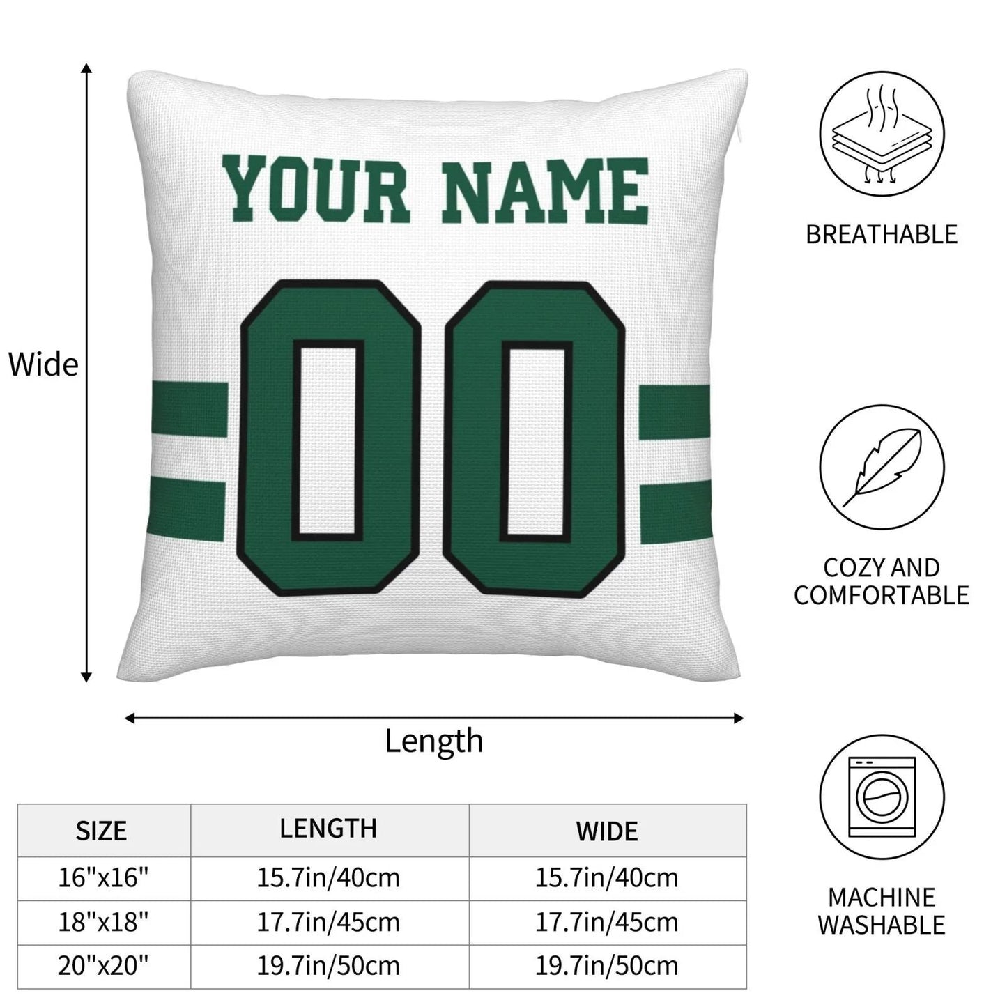 Custom NY.Jets Pillow Decorative Throw Pillow Case - Print Personalized Football Team Fans Name & Number Birthday Gift Football Pillows