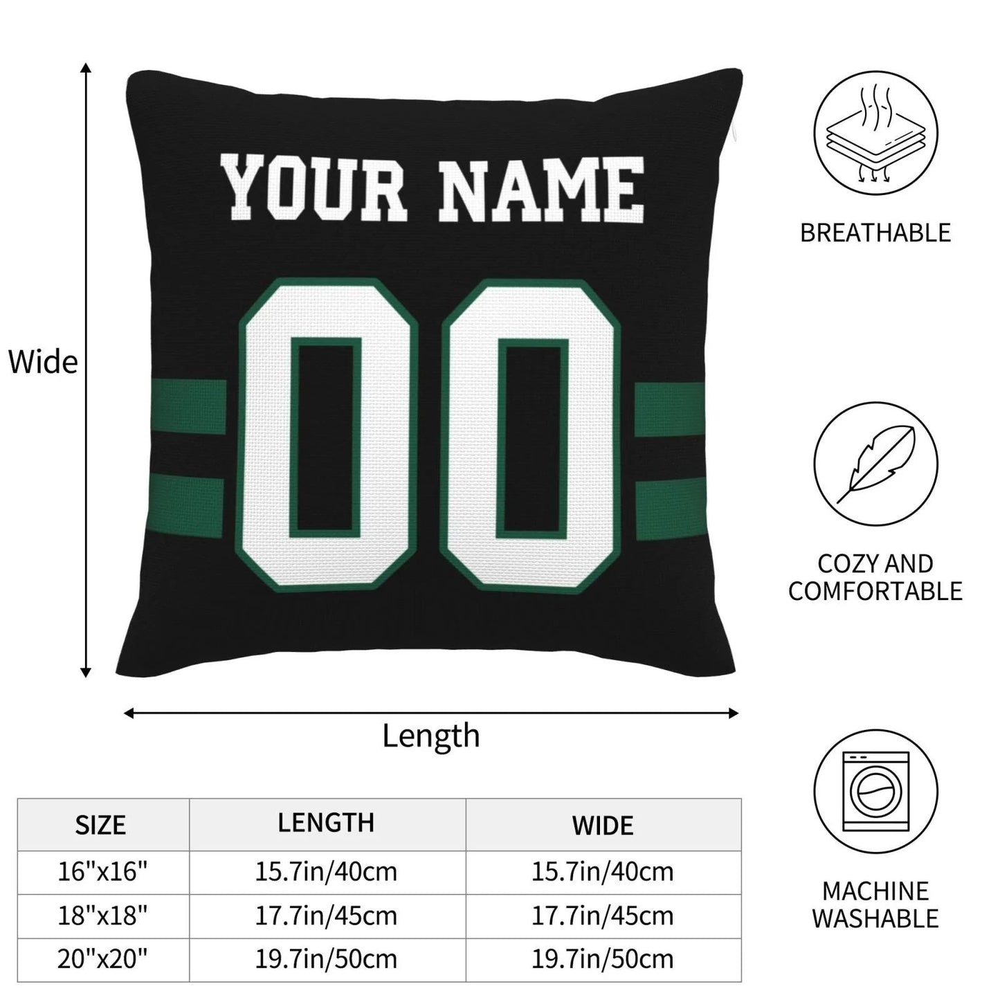 Custom NY.Jets Pillow Decorative Throw Pillow Case - Print Personalized Football Team Fans Name & Number Birthday Gift Football Pillows