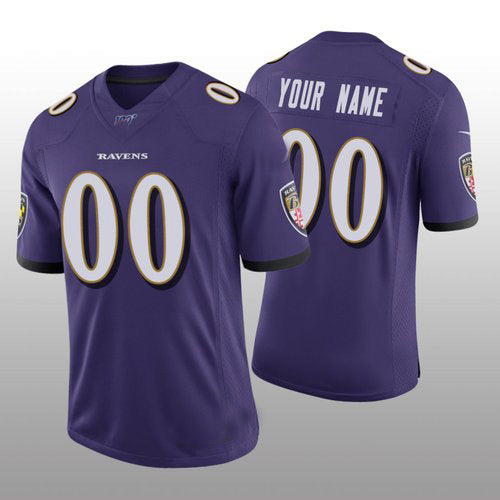 Custom B.Ravens Purple Vapor Limited 100th Season Jersey Stitched Amer ...