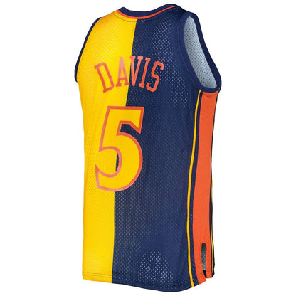 G.State Warriors #5 Baron Davis Mitchell & Ness Hardwood Classics 2006-07 Split Swingman Jersey Navy Gold Stitched American Basketball Jersey