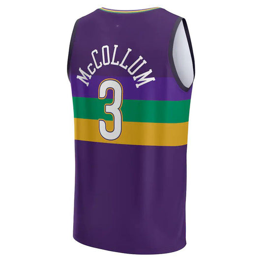 NO.Pelicans #3 C.J. McCollum Fanatics Branded  2022-23 Fastbreak Jersey City Edition Purple Stitched American Basketball Jersey