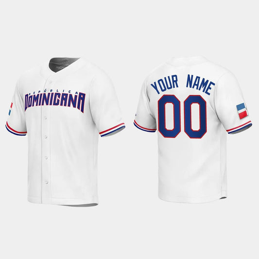 CUSTOM DOMINICAN REPUBLIC BASEBALL 2023 WORLD BASEBALL CLASSIC REPLICA JERSEY – WHITE Stitches Baseball Jerseys