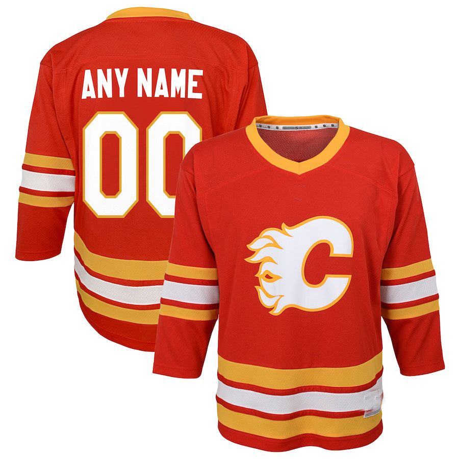 Custom C.Flames Home Replica  Red Stitched American Hockey Jerseys