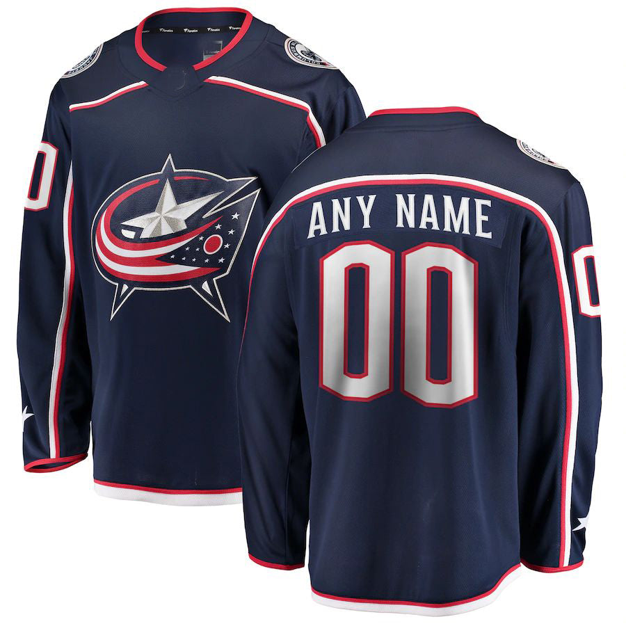 Custom C.Blue Jackets Fanatics Branded Home Breakaway Navy Stitched American Hockey Jerseys