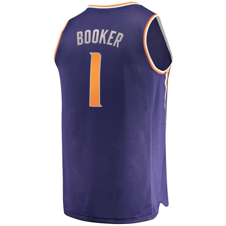 P.Suns #1 Devin Booker Fanatics Branded Fast Break Replica Player Jersey Icon Edition Purple Stitched American Basketball Jersey