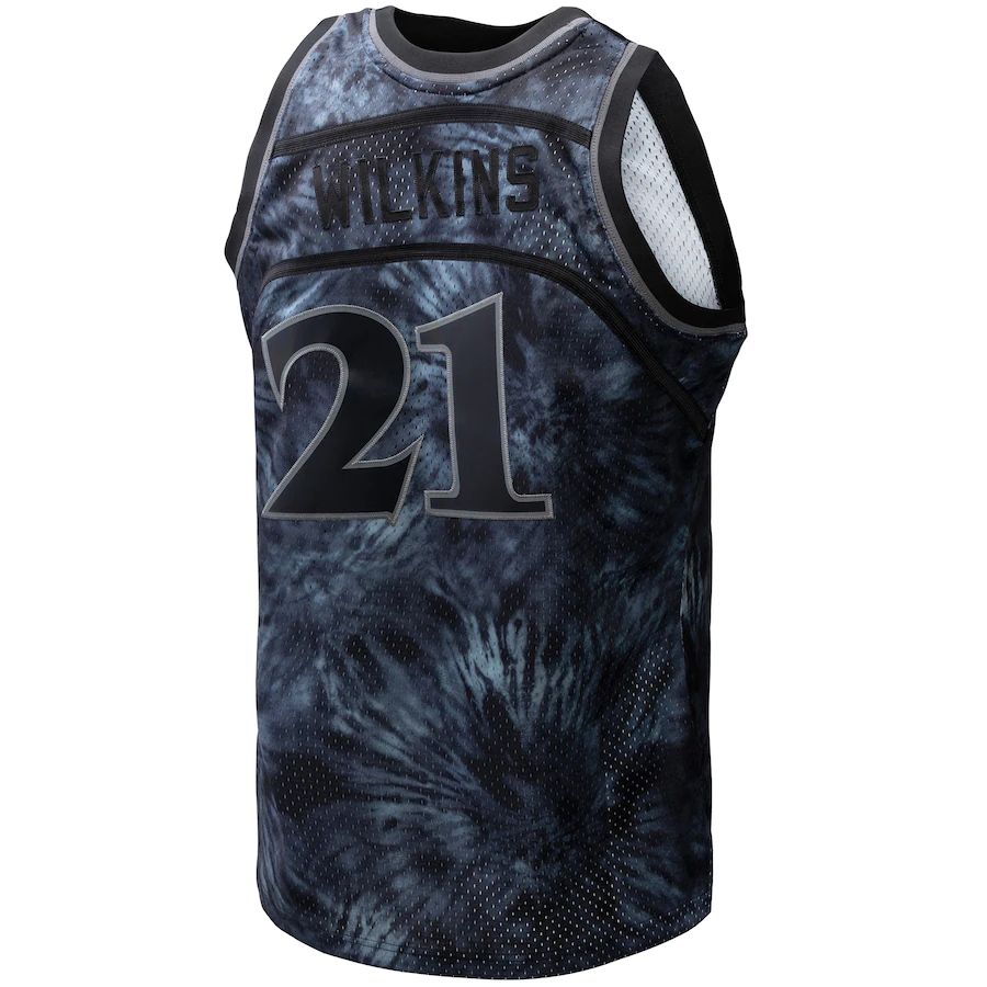 A.Hawks #21 Dominique Wilkins Mitchell & Ness Unisex Hardwood Classics 1986-87 Tie-Dye Swingman Jersey Black Stitched American Basketball Jersey