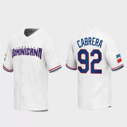 #92 Genesis Cabrera Dominican Republic Baseball 2023 World Baseball Classic Replica Jersey ¨C White Stitches Baseball Jerseys