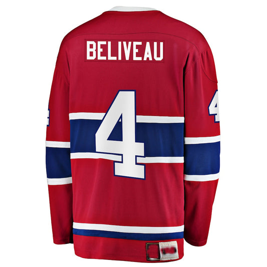 M.Canadiens #4 Jean Beliveau Fanatics Branded Premier Breakaway Retired Player Jersey Red Stitched American Hockey Jerseys