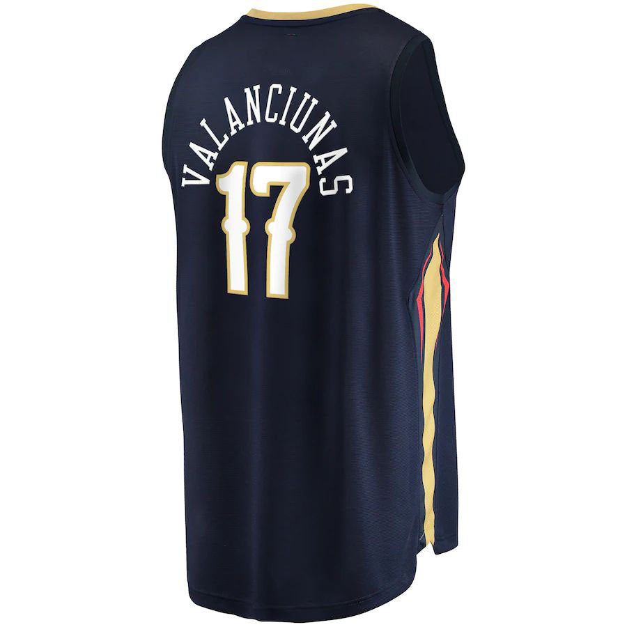 NO.Pelicans #17 Jonas Valanciunas Fanatics Branded  2021-22 Fast Break Replica Jersey Navy Icon Edition Stitched American Basketball Jersey