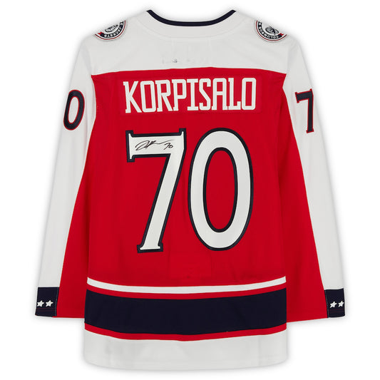 C.Blue Jackets #70 Joonas Korpisalo Fanatics Authentic Autographed 2020-21 Reverse Retro Jersey Red Stitched American Hockey Jerseys