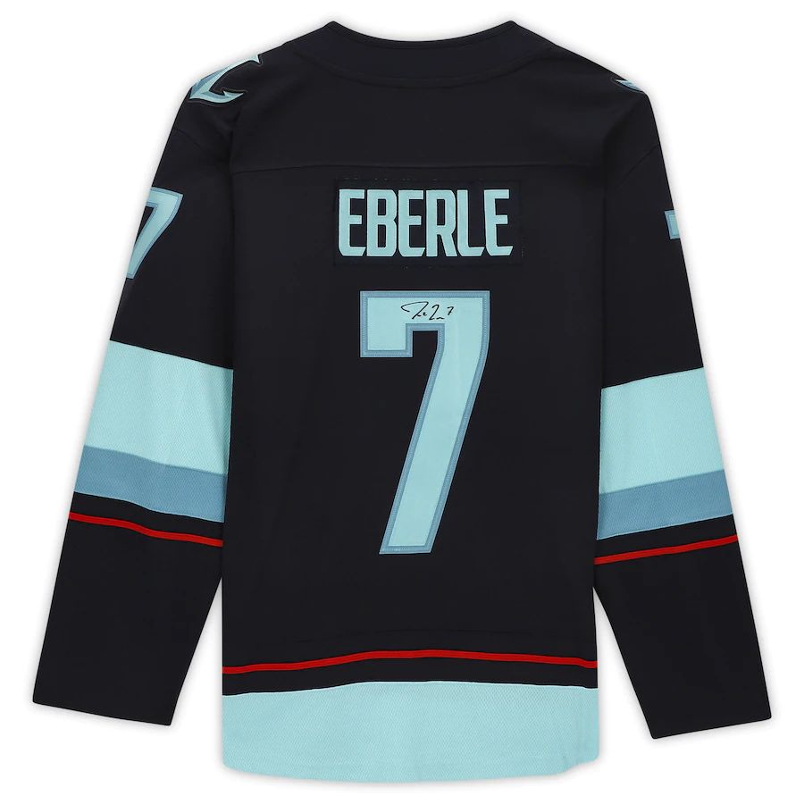 S.Kraken #7Jordan Eberle Fanatics Authentic Autographed Navy Breakaway Jersey with Inaugural Season Jersey Patch Stitched American Hockey Jerseys