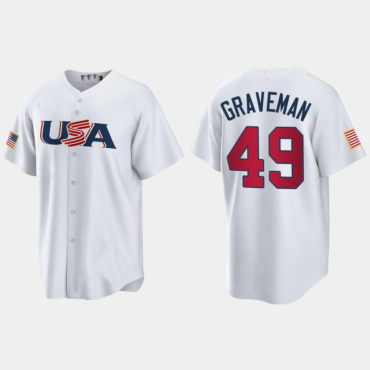 #49 KENDALL GRAVEMAN CHICAGO WHITE SOX 2023 WORLD BASEBALL CLASSIC USA REPLICA JERSEY ¨C WHITE Stitches Baseball Jerseys