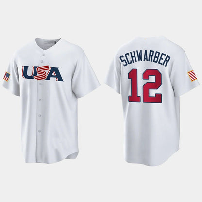 #12 KYLE SCHWARBER PHILADELPHIA PHILLIES 2023 WORLD BASEBALL CLASSIC USA REPLICA JERSEY ¨C WHITE Stitches Baseball Jerseys