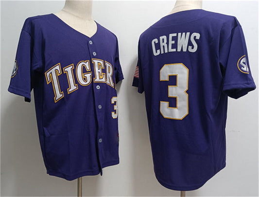 L. Tigers #3 ylan Crews Purple 2023 Stitched Baseball Jersey American College Jerseys