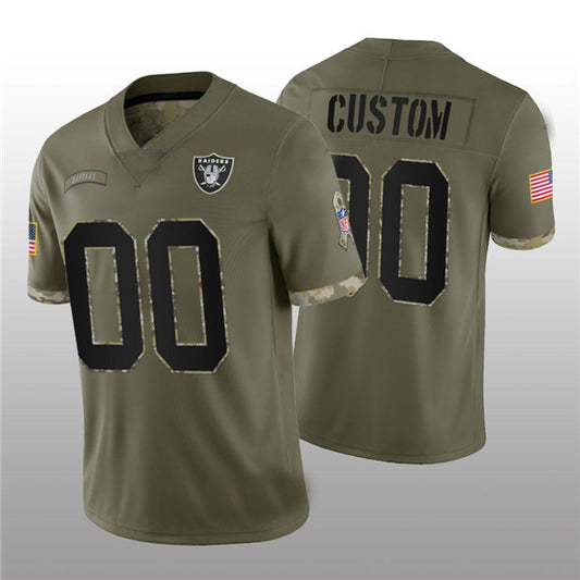 Custom L.Raiders ACTIVE PLAYER 2022 Olive Salute To Service Limited Stitched Jersey  American Football Jerseys