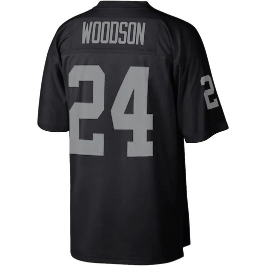 L.Raiders #24 Charles Woodson Mitchell & Ness Black Legacy Replica Jersey Stitched American Football Jerseys