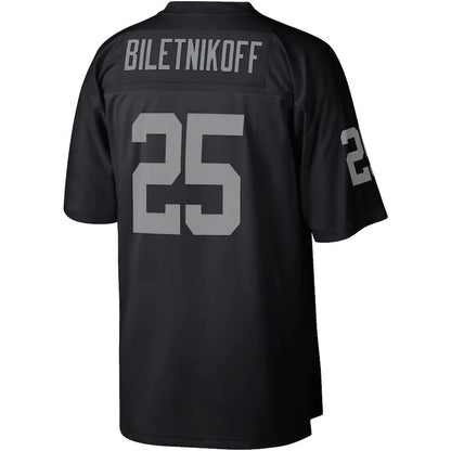 L.Raiders #25 Fred Biletnikoff Mitchell & Ness Black Legacy Replica Jersey Stitched American Football Jerseys