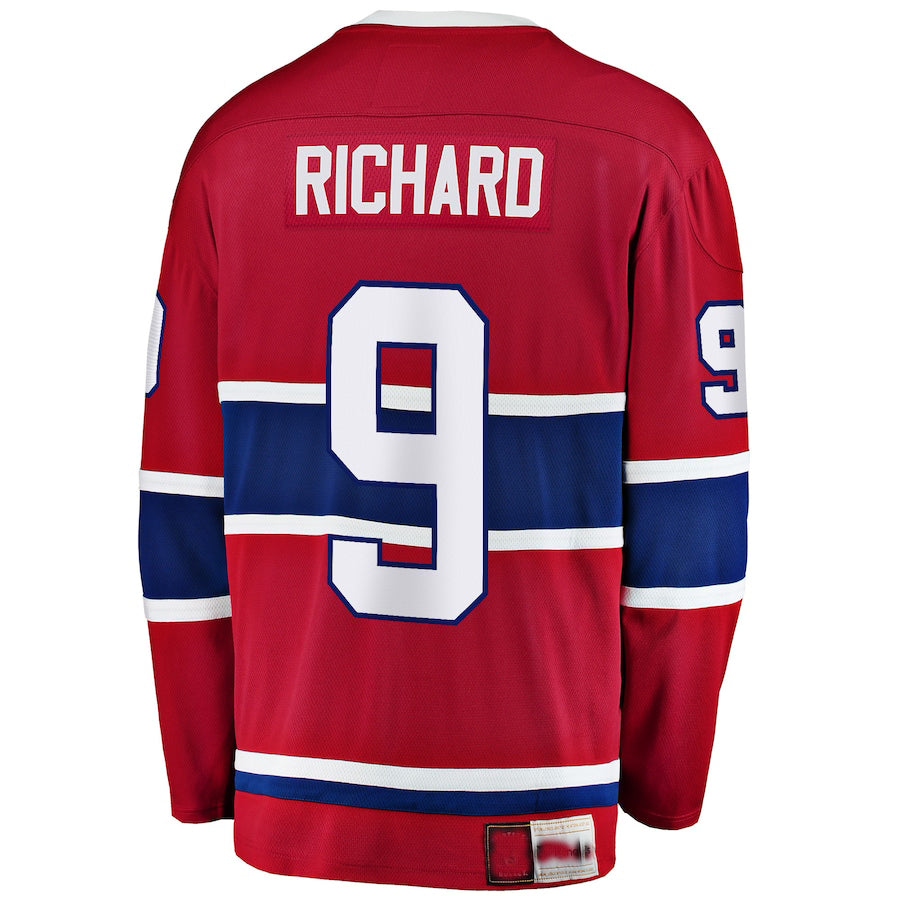 M.Canadiens #9 Maurice Richard Fanatics Branded Premier Breakaway Retired Player Jersey  Red Stitched American Hockey Jerseys