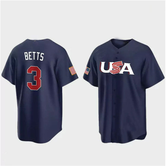 #3 Mookie Betts USA Baseball 2023 World Baseball Classic Jersey ¨C Navy Stitches Baseball Jerseys