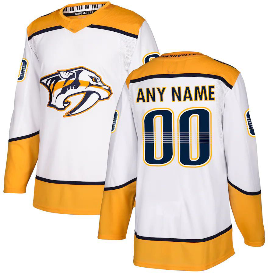 Custom N.Predators Away Authentic Jersey White Stitched American Hockey Jerseys